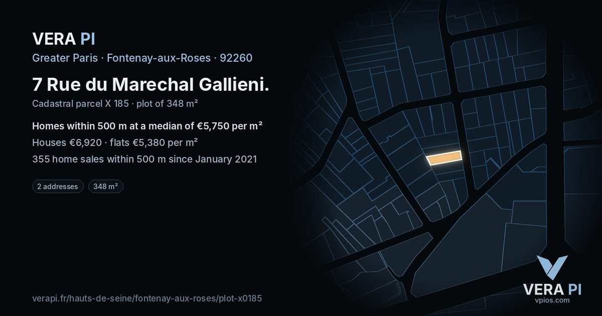 7 Rue du Marechal Gallieni, Fontenay-aux-Roses at night – the plot lit, the parcels around coloured by the prices near them