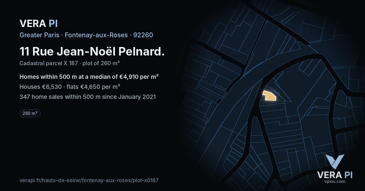 11 Rue Jean-Noël Pelnard, Fontenay-aux-Roses at night – the plot lit, the parcels around coloured by the prices near them