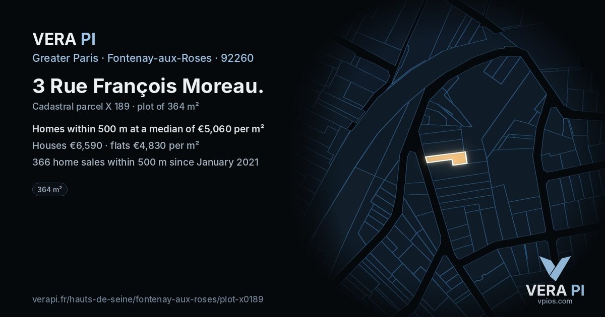 3 Rue François Moreau, Fontenay-aux-Roses at night – the plot lit, the parcels around coloured by the prices near them