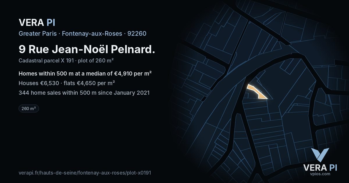 9 Rue Jean-Noël Pelnard, Fontenay-aux-Roses at night – the plot lit, the parcels around coloured by the prices near them