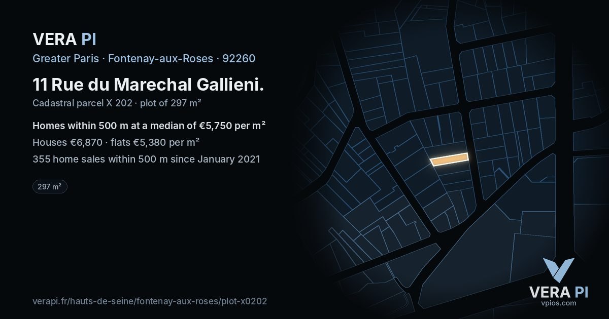 11 Rue du Marechal Gallieni, Fontenay-aux-Roses at night – the plot lit, the parcels around coloured by the prices near them
