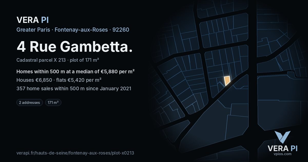 4 Rue Gambetta, Fontenay-aux-Roses at night – the plot lit, the parcels around coloured by the prices near them