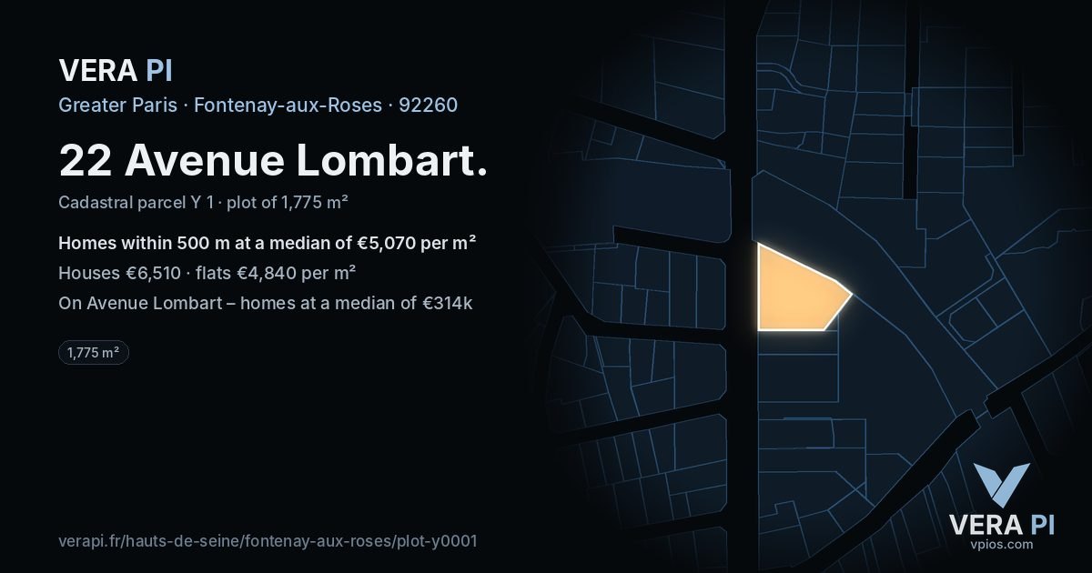 22 Avenue Lombart, Fontenay-aux-Roses at night – the plot lit, the parcels around coloured by the prices near them