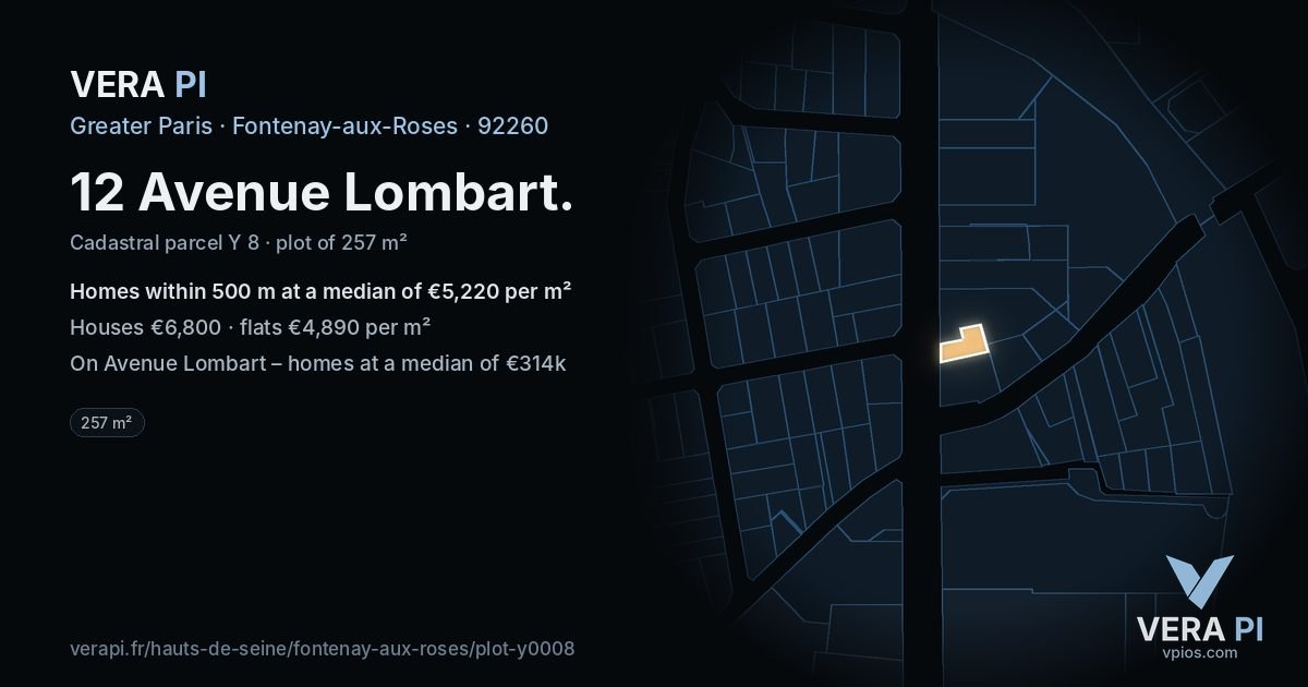 12 Avenue Lombart, Fontenay-aux-Roses at night – the plot lit, the parcels around coloured by the prices near them