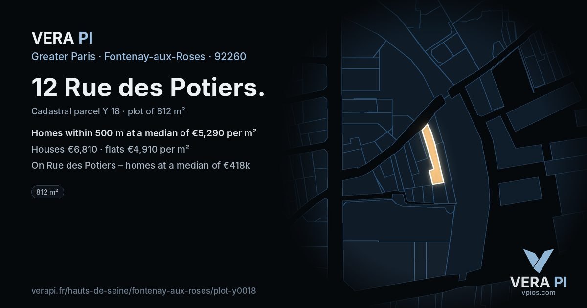 12 Rue des Potiers, Fontenay-aux-Roses at night – the plot lit, the parcels around coloured by the prices near them