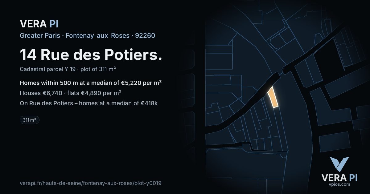14 Rue des Potiers, Fontenay-aux-Roses at night – the plot lit, the parcels around coloured by the prices near them