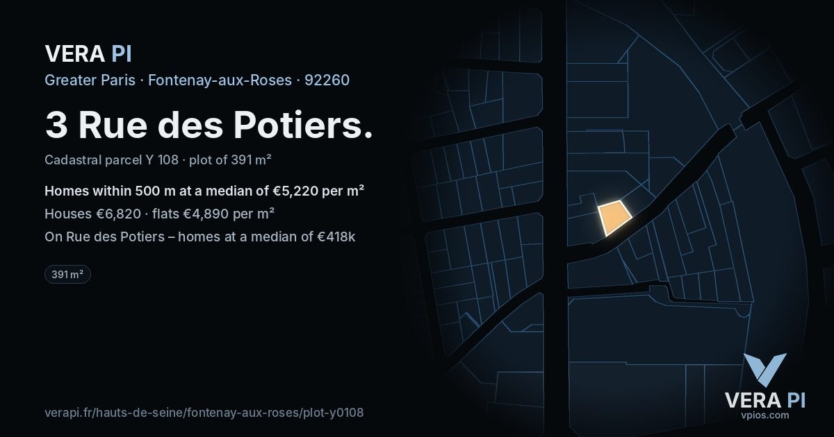 3 Rue des Potiers, Fontenay-aux-Roses at night – the plot lit, the parcels around coloured by the prices near them