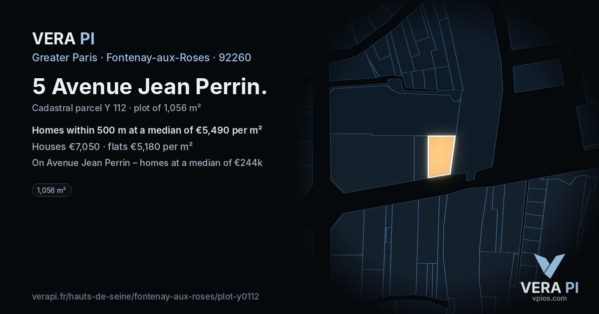 5 Avenue Jean Perrin, Fontenay-aux-Roses at night – the plot lit, the parcels around coloured by the prices near them