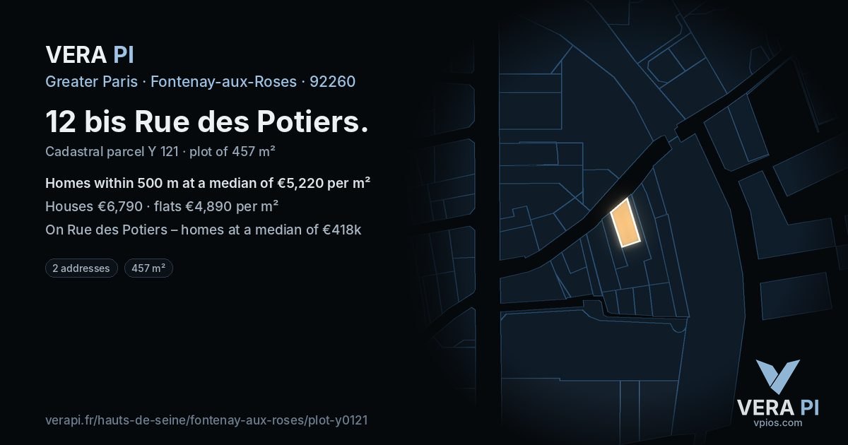 12 bis Rue des Potiers, Fontenay-aux-Roses at night – the plot lit, the parcels around coloured by the prices near them