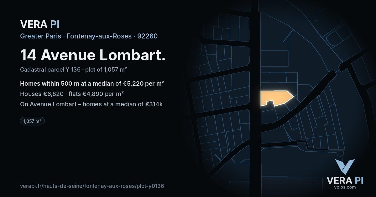 14 Avenue Lombart, Fontenay-aux-Roses at night – the plot lit, the parcels around coloured by the prices near them