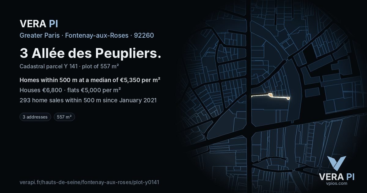 3 Allée des Peupliers, Fontenay-aux-Roses at night – the plot lit, the parcels around coloured by the prices near them