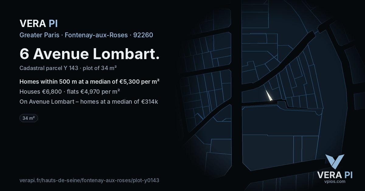 6 Avenue Lombart, Fontenay-aux-Roses at night – the plot lit, the parcels around coloured by the prices near them