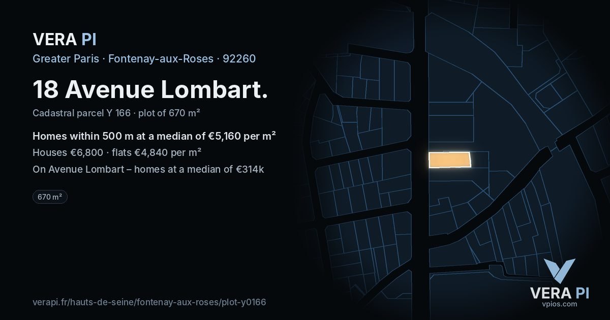 18 Avenue Lombart, Fontenay-aux-Roses at night – the plot lit, the parcels around coloured by the prices near them