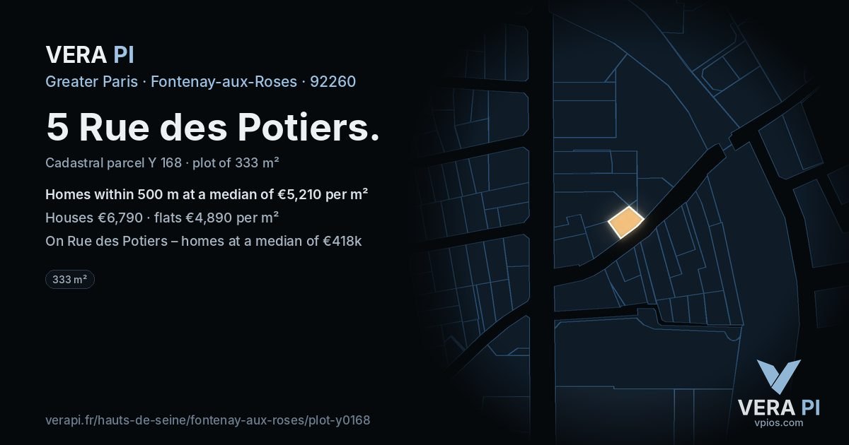 5 Rue des Potiers, Fontenay-aux-Roses at night – the plot lit, the parcels around coloured by the prices near them