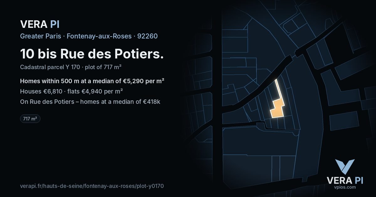 10 bis Rue des Potiers, Fontenay-aux-Roses at night – the plot lit, the parcels around coloured by the prices near them