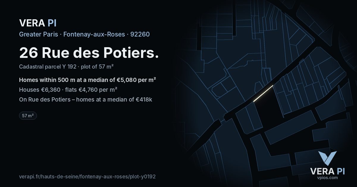 26 Rue des Potiers, Fontenay-aux-Roses at night – the plot lit, the parcels around coloured by the prices near them