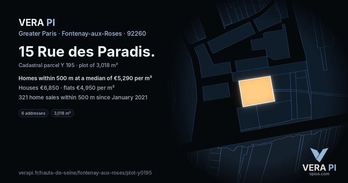 15 Rue des Paradis, Fontenay-aux-Roses at night – the plot lit, the parcels around coloured by the prices near them