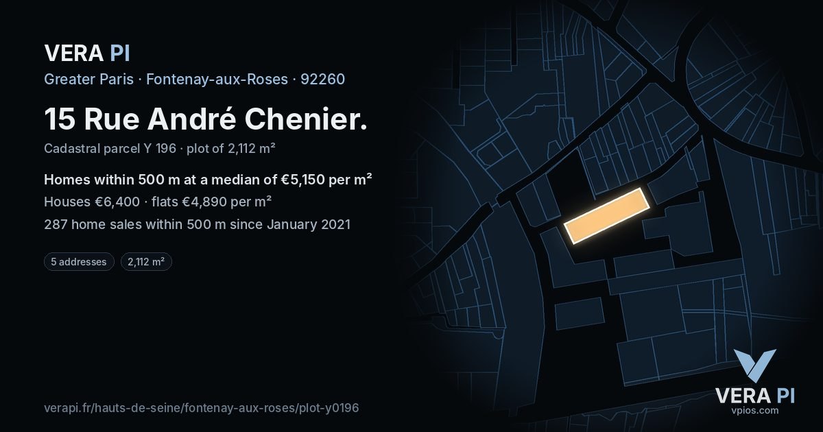 15 Rue André Chenier, Fontenay-aux-Roses at night – the plot lit, the parcels around coloured by the prices near them