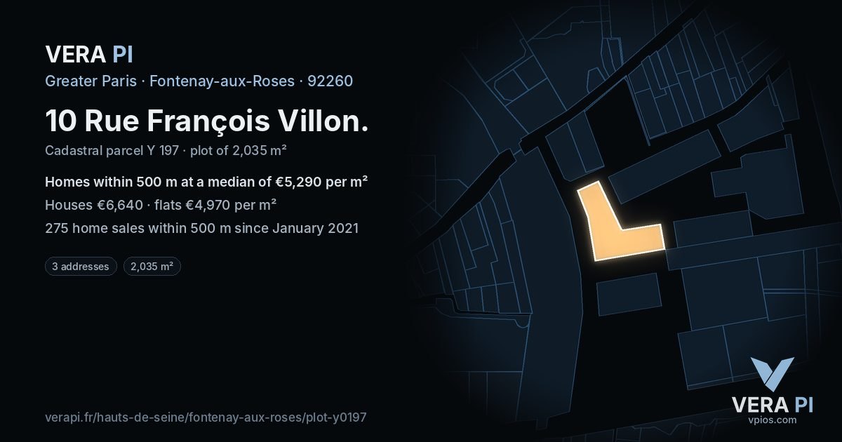10 Rue François Villon, Fontenay-aux-Roses at night – the plot lit, the parcels around coloured by the prices near them