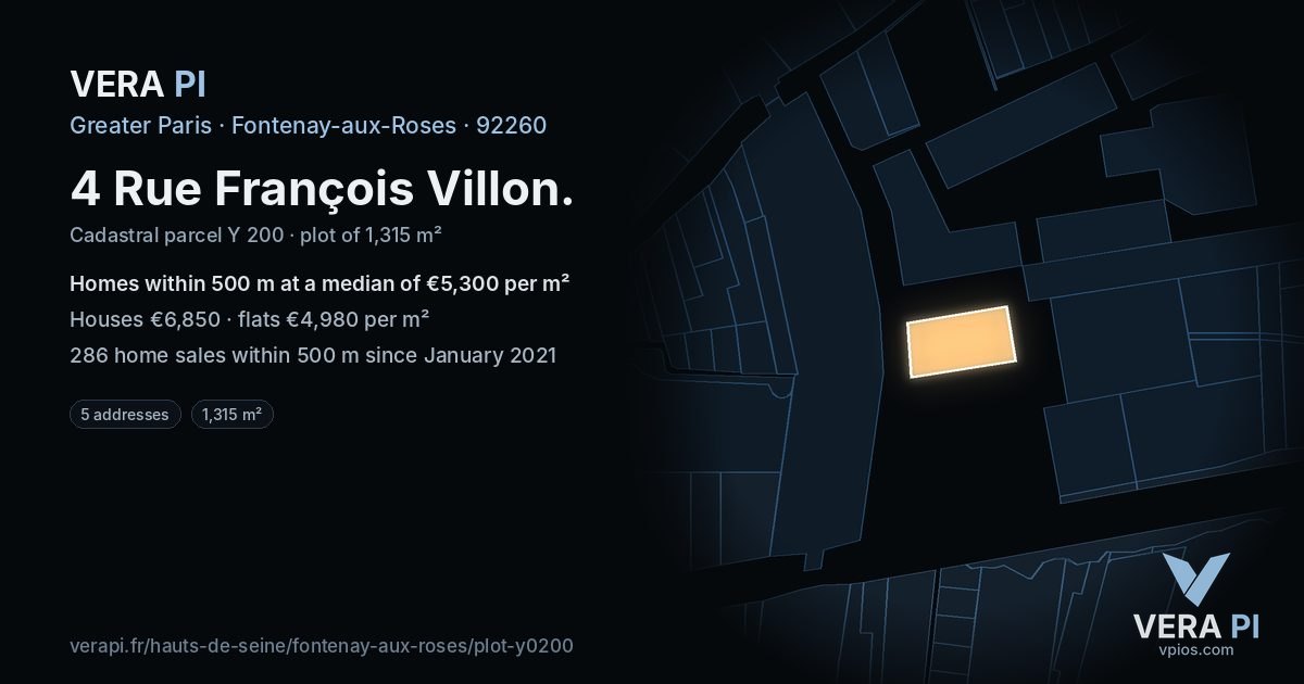 4 Rue François Villon, Fontenay-aux-Roses at night – the plot lit, the parcels around coloured by the prices near them