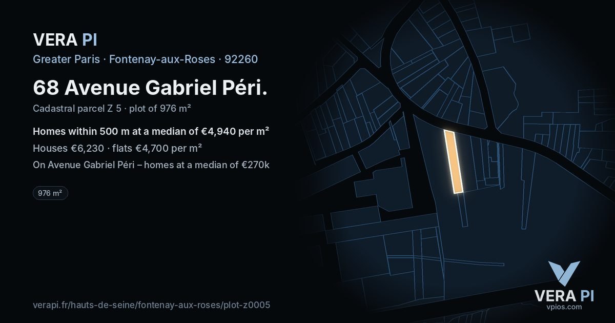 68 Avenue Gabriel Péri, Fontenay-aux-Roses at night – the plot lit, the parcels around coloured by the prices near them