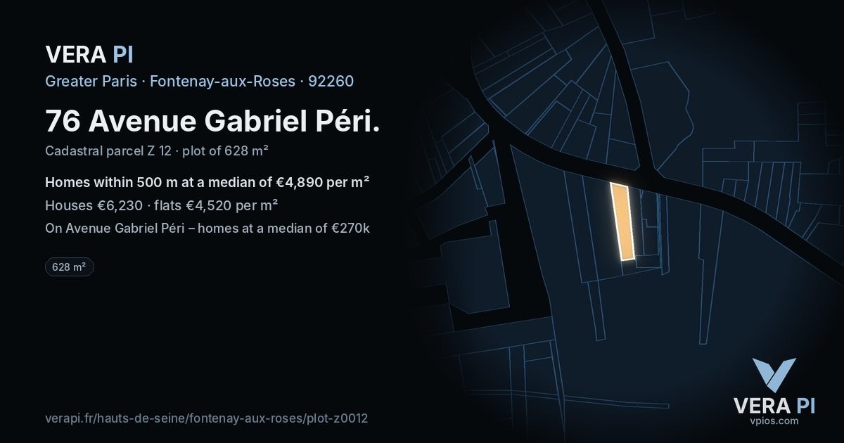 76 Avenue Gabriel Péri, Fontenay-aux-Roses at night – the plot lit, the parcels around coloured by the prices near them