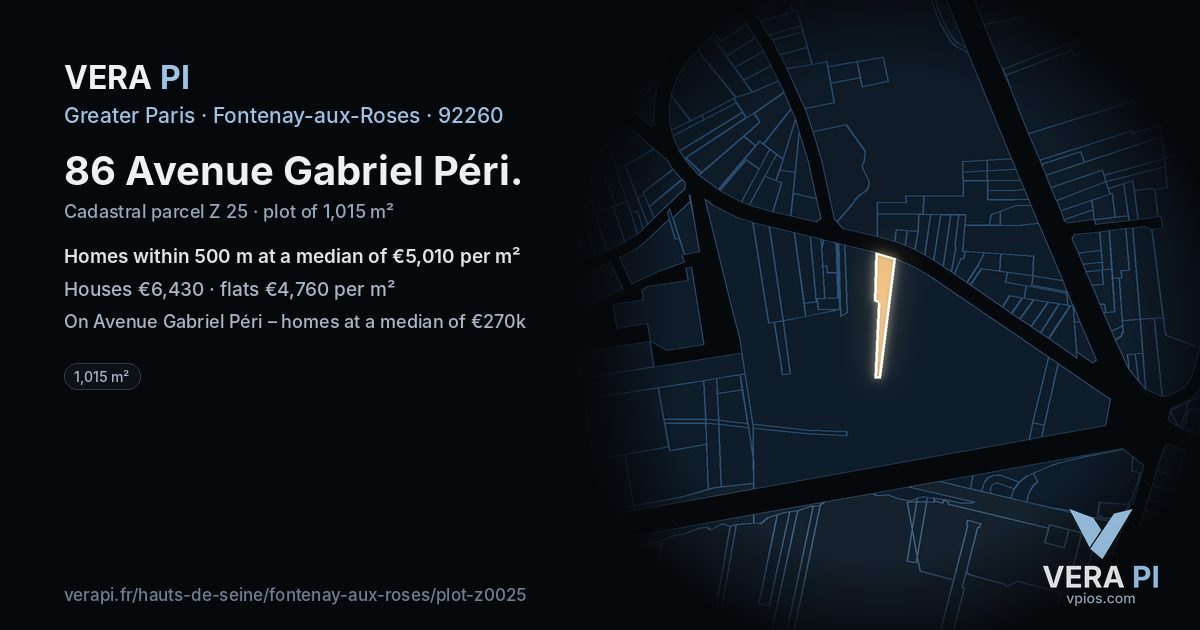 86 Avenue Gabriel Péri, Fontenay-aux-Roses at night – the plot lit, the parcels around coloured by the prices near them