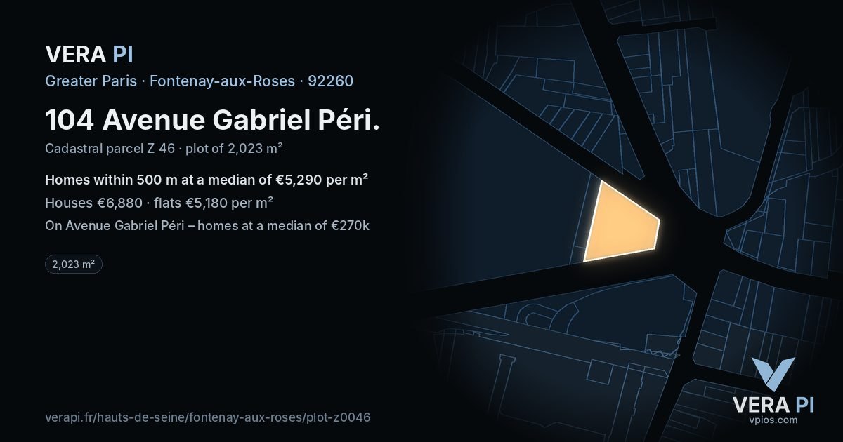 104 Avenue Gabriel Péri, Fontenay-aux-Roses at night – the plot lit, the parcels around coloured by the prices near them
