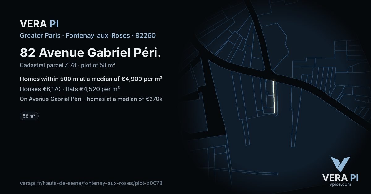 82 Avenue Gabriel Péri, Fontenay-aux-Roses at night – the plot lit, the parcels around coloured by the prices near them