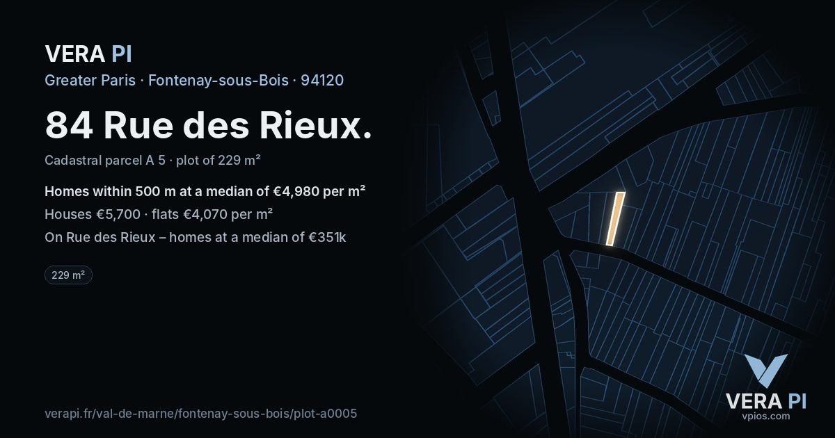 84 Rue des Rieux, Fontenay-sous-Bois at night – the plot lit, the parcels around coloured by the prices near them