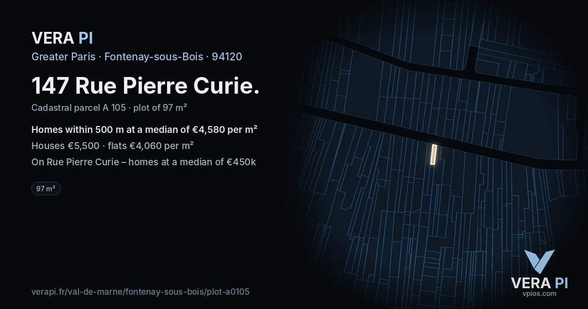 147 Rue Pierre Curie, Fontenay-sous-Bois at night – the plot lit, the parcels around coloured by the prices near them