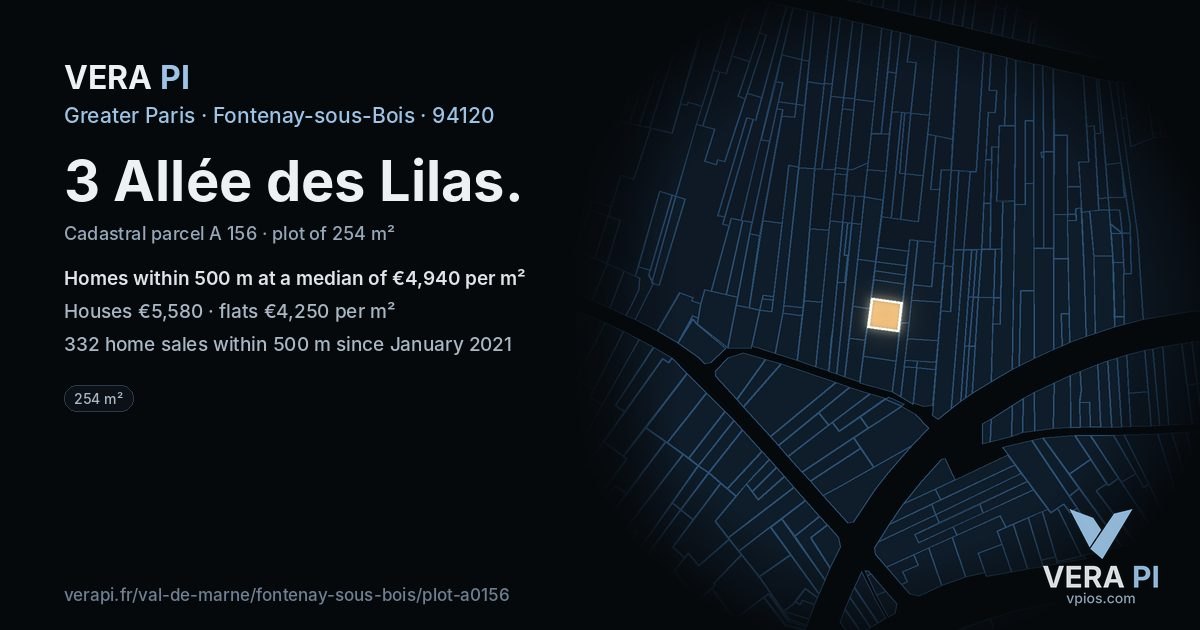 3 Allée des Lilas, Fontenay-sous-Bois at night – the plot lit, the parcels around coloured by the prices near them
