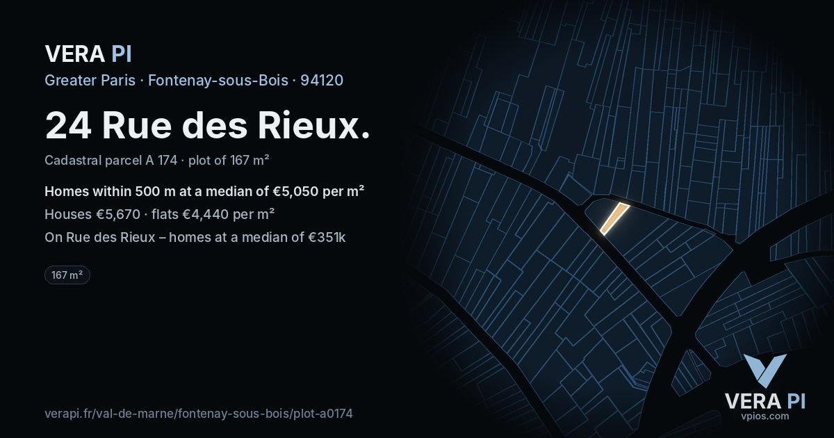 24 Rue des Rieux, Fontenay-sous-Bois at night – the plot lit, the parcels around coloured by the prices near them