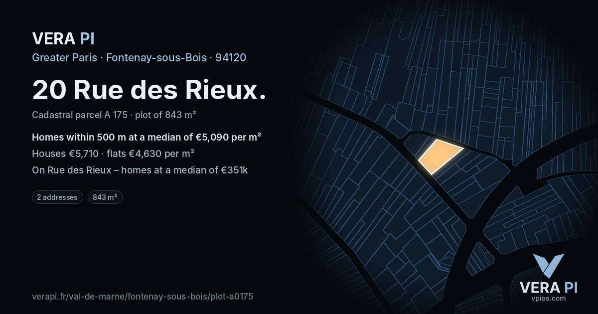 20 Rue des Rieux, Fontenay-sous-Bois at night – the plot lit, the parcels around coloured by the prices near them