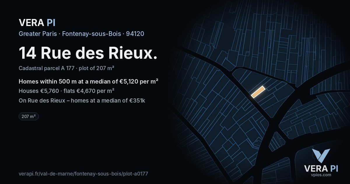 14 Rue des Rieux, Fontenay-sous-Bois at night – the plot lit, the parcels around coloured by the prices near them