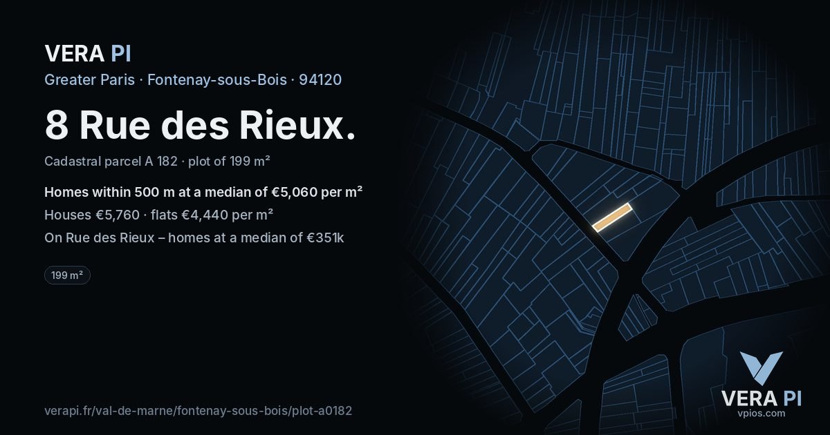 8 Rue des Rieux, Fontenay-sous-Bois at night – the plot lit, the parcels around coloured by the prices near them