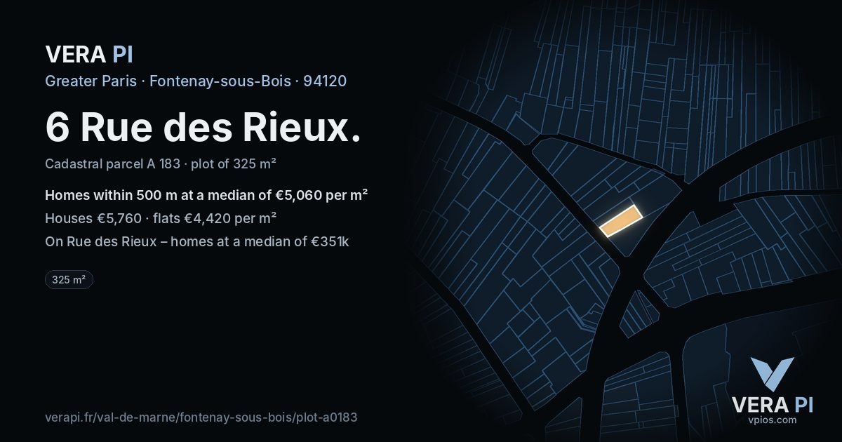 6 Rue des Rieux, Fontenay-sous-Bois at night – the plot lit, the parcels around coloured by the prices near them