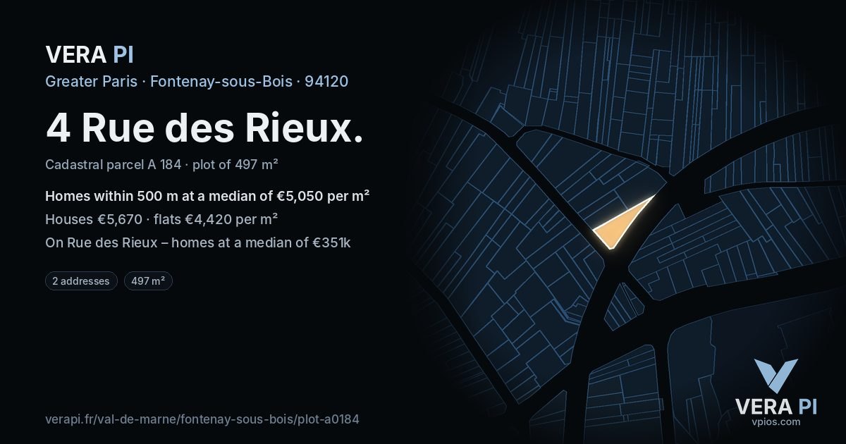 4 Rue des Rieux, Fontenay-sous-Bois at night – the plot lit, the parcels around coloured by the prices near them