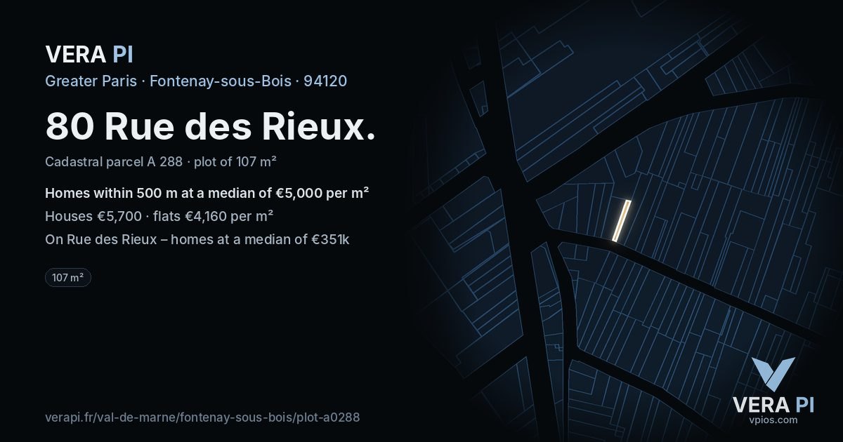80 Rue des Rieux, Fontenay-sous-Bois at night – the plot lit, the parcels around coloured by the prices near them