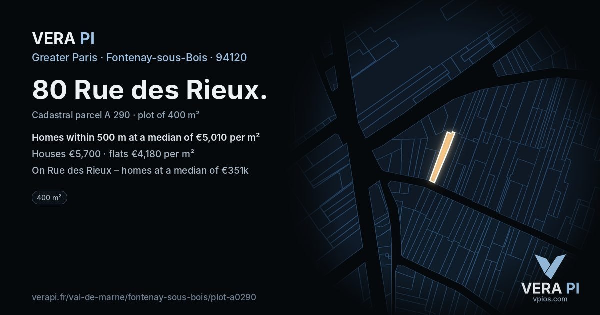 80 Rue des Rieux, Fontenay-sous-Bois at night – the plot lit, the parcels around coloured by the prices near them