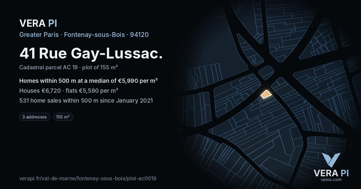 41 Rue Gay-Lussac, Fontenay-sous-Bois at night – the plot lit, the parcels around coloured by the prices near them
