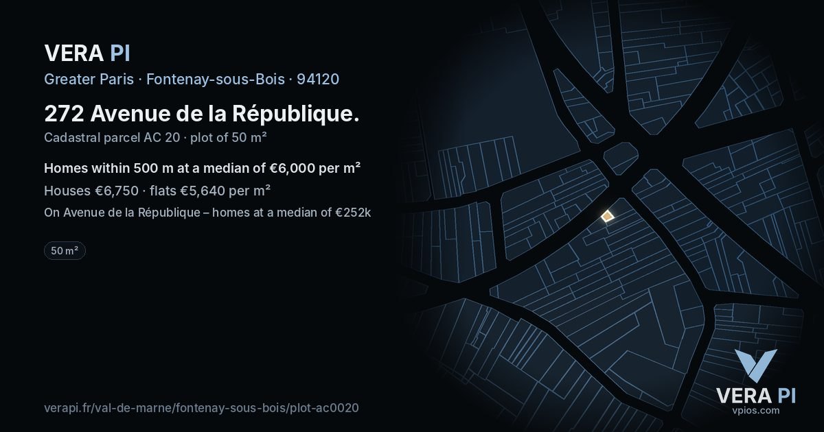 272 Avenue de la République, Fontenay-sous-Bois at night – the plot lit, the parcels around coloured by the prices near them