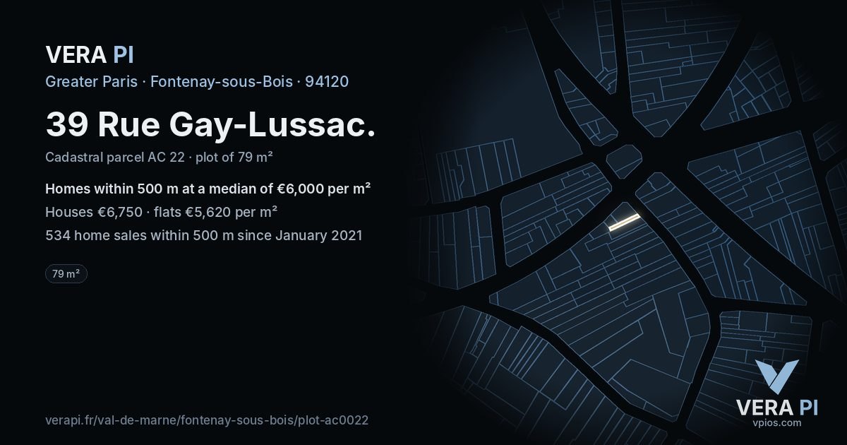 39 Rue Gay-Lussac, Fontenay-sous-Bois at night – the plot lit, the parcels around coloured by the prices near them