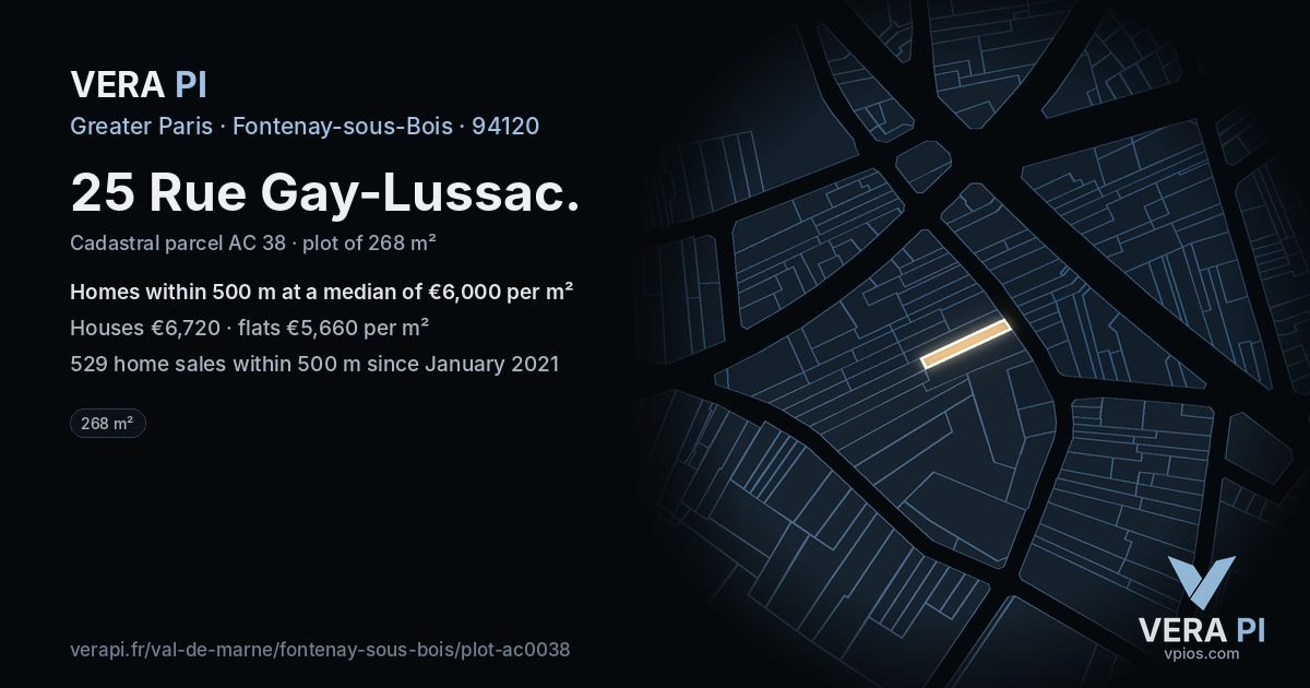 25 Rue Gay-Lussac, Fontenay-sous-Bois at night – the plot lit, the parcels around coloured by the prices near them