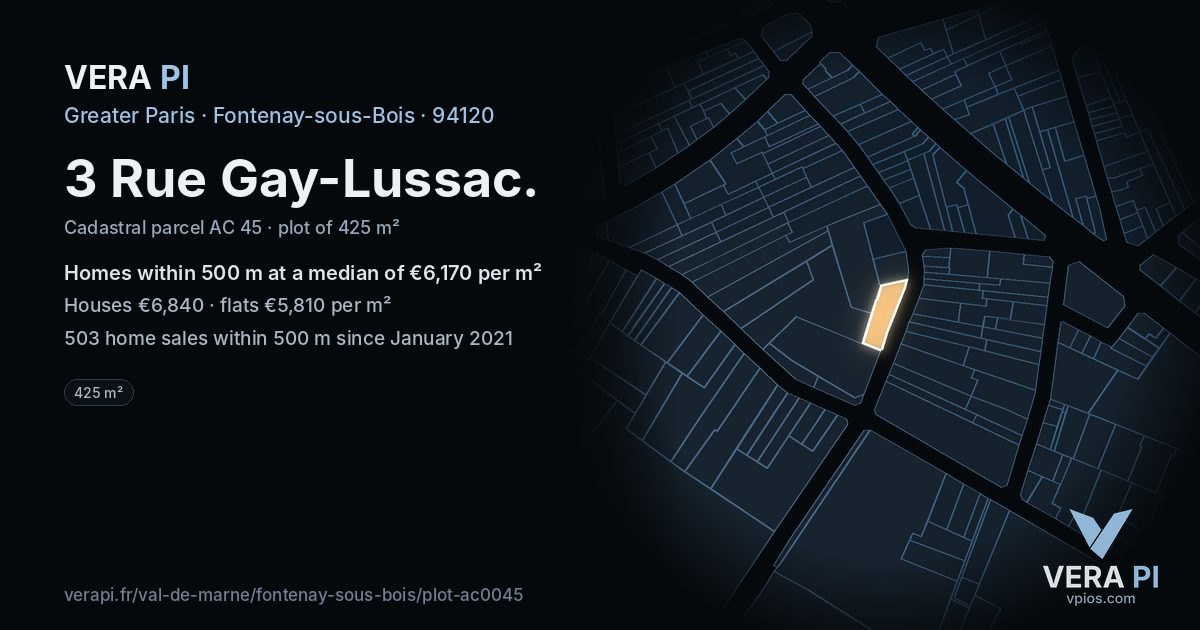 3 Rue Gay-Lussac, Fontenay-sous-Bois at night – the plot lit, the parcels around coloured by the prices near them