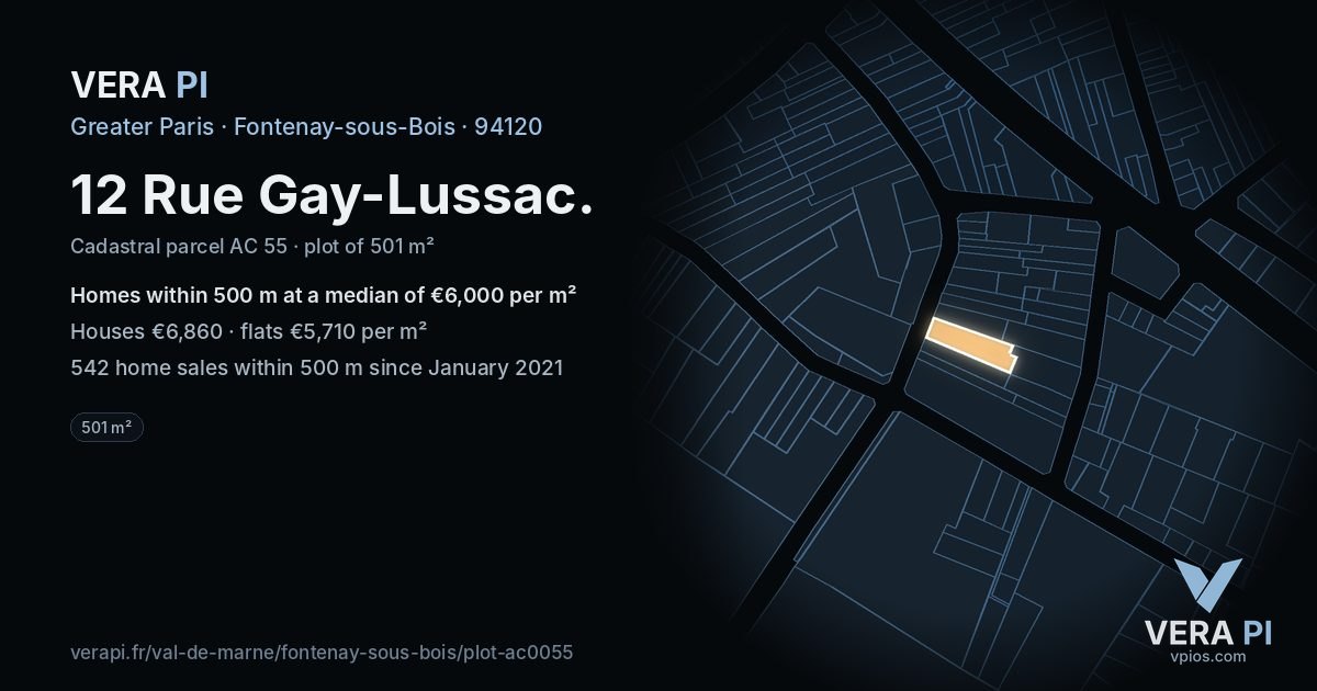 12 Rue Gay-Lussac, Fontenay-sous-Bois at night – the plot lit, the parcels around coloured by the prices near them