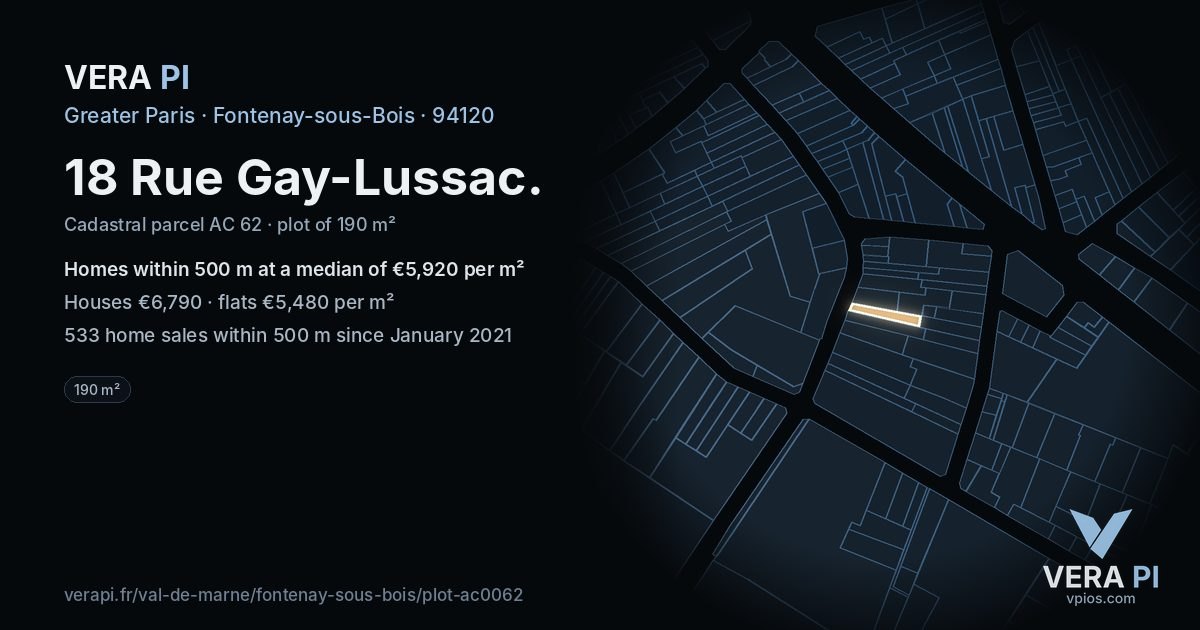 18 Rue Gay-Lussac, Fontenay-sous-Bois at night – the plot lit, the parcels around coloured by the prices near them