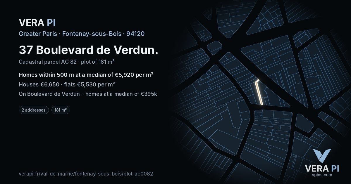 37 Boulevard de Verdun, Fontenay-sous-Bois at night – the plot lit, the parcels around coloured by the prices near them