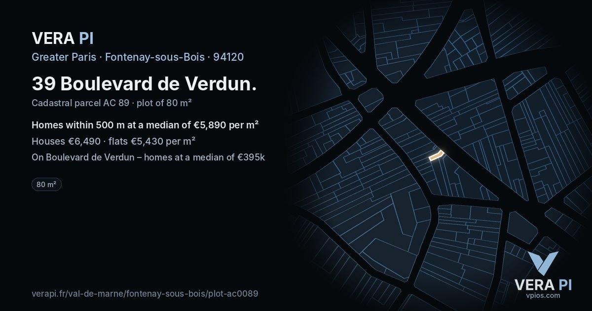 39 Boulevard de Verdun, Fontenay-sous-Bois at night – the plot lit, the parcels around coloured by the prices near them