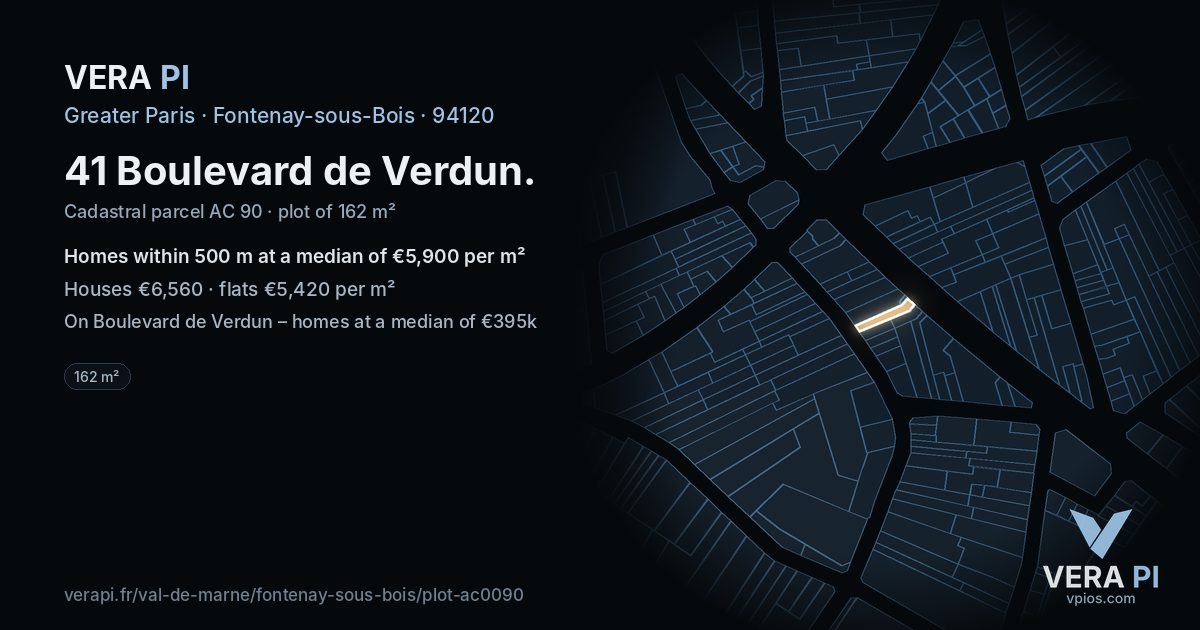 41 Boulevard de Verdun, Fontenay-sous-Bois at night – the plot lit, the parcels around coloured by the prices near them